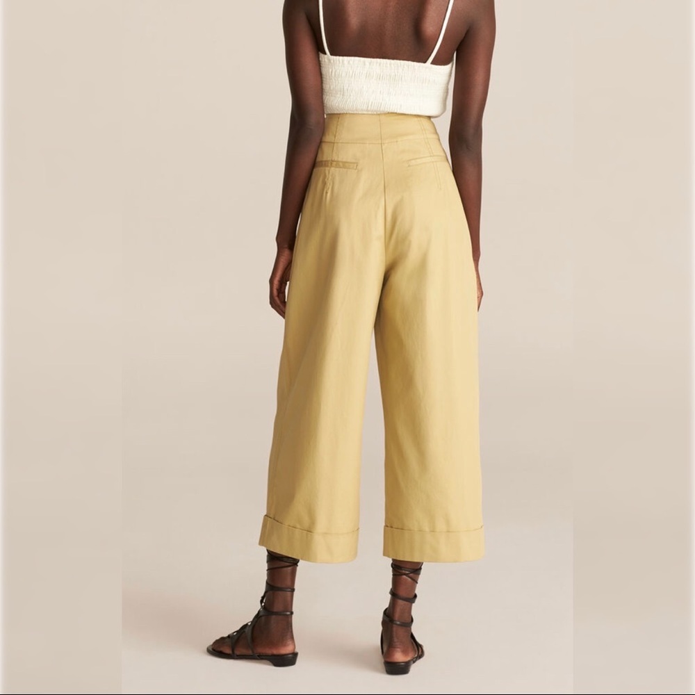 Rebecca Taylor Cream Smocked Tank with Tan Wide-Leg Pants - Picture 3 of 13